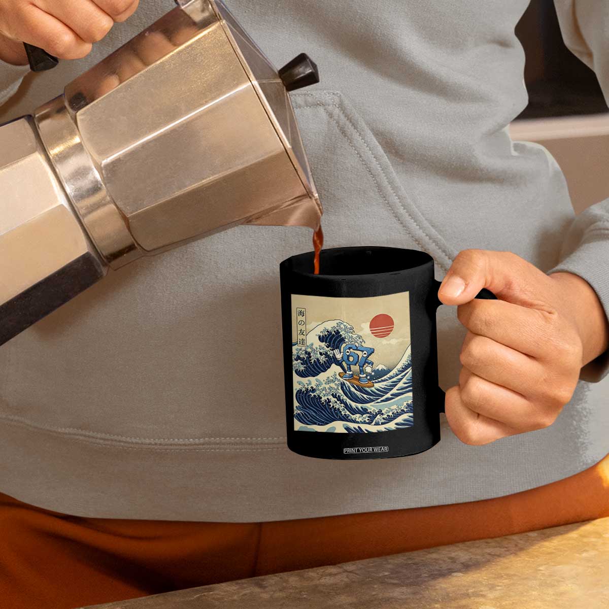 Funny Six Seven Surfing Coffee Mug The Great Wave Kanagawa Japanese 67 Brainrot Meme TS14 Print Your Wear