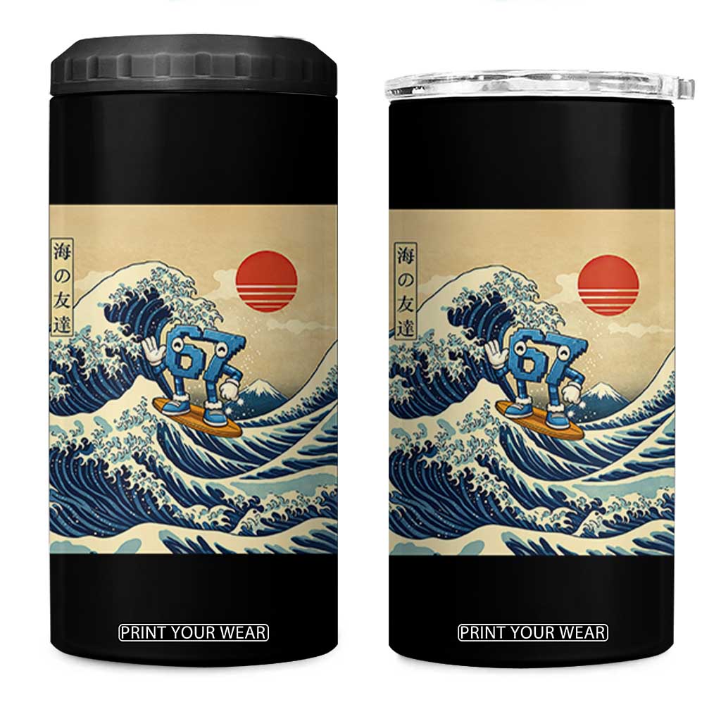 Funny Six Seven Surfing 4 in 1 Can Cooler Tumbler The Great Wave Kanagawa Japanese 67 Brainrot Meme TS14 One Size: 16 oz Black Print Your Wear