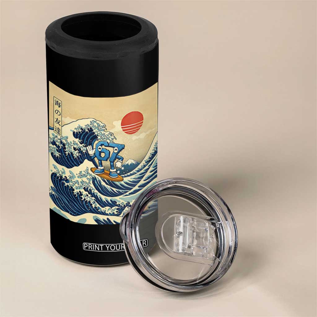 Funny Six Seven Surfing 4 in 1 Can Cooler Tumbler The Great Wave Kanagawa Japanese 67 Brainrot Meme TS14 Print Your Wear