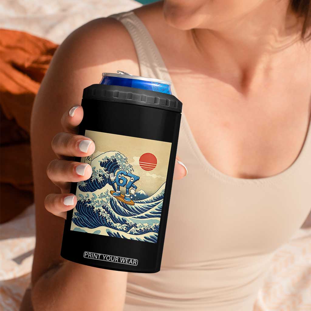 Funny Six Seven Surfing 4 in 1 Can Cooler Tumbler The Great Wave Kanagawa Japanese 67 Brainrot Meme TS14 Print Your Wear