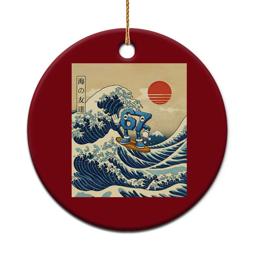 Funny Six Seven Surfing Ceramic Ornament The Great Wave Kanagawa Japanese 67 Brainrot Meme TS14 1pc Red Print Your Wear