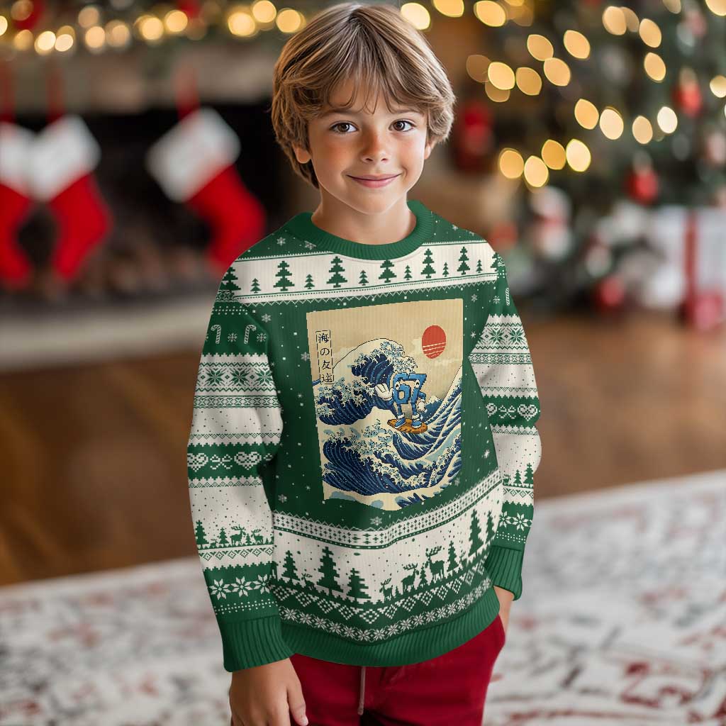 Funny Six Seven Surfing Ugly Christmas Sweater The Great Wave Kanagawa Japanese 67 Brainrot Meme TS14 Forest Green Beige Print Your Wear