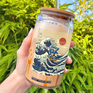 Funny Six Seven Surfing Glass Can The Great Wave Kanagawa Japanese 67 Brainrot Meme TS14 Black Print Your Wear