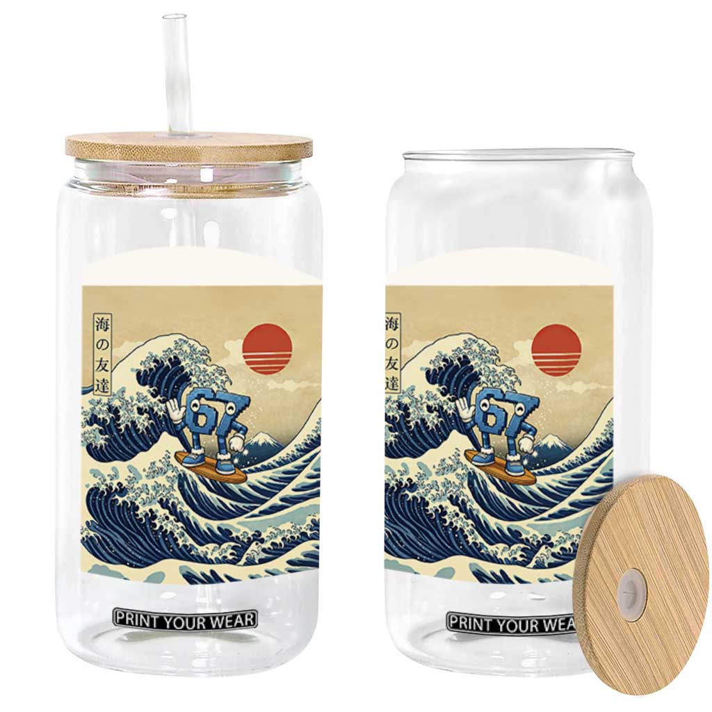 Funny Six Seven Surfing Glass Can The Great Wave Kanagawa Japanese 67 Brainrot Meme TS14 Print Your Wear