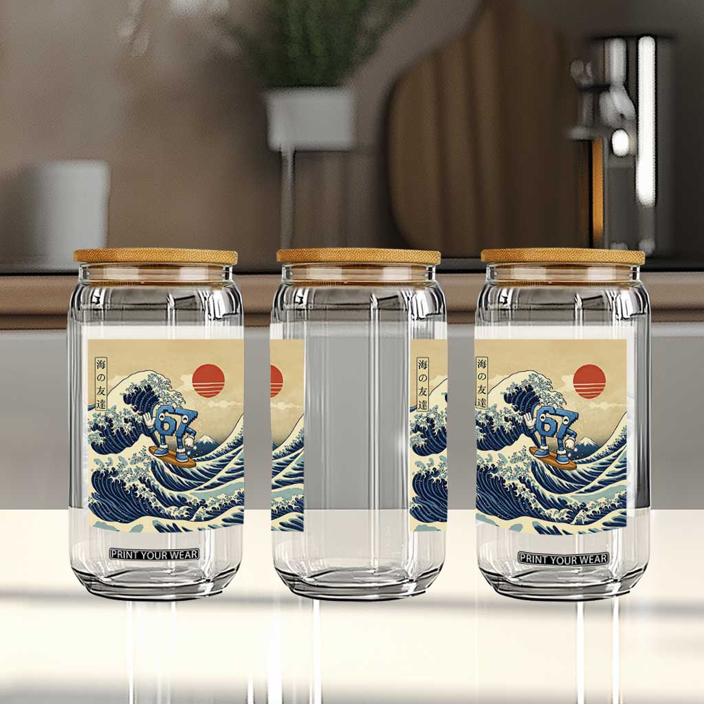 Funny Six Seven Surfing Glass Can The Great Wave Kanagawa Japanese 67 Brainrot Meme TS14 Print Your Wear