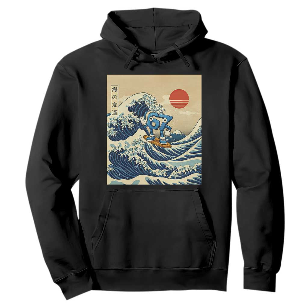 Funny Six Seven Surfing Hoodie The Great Wave Kanagawa Japanese 67 Brainrot Meme TS14 Black Print Your Wear