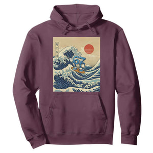 Funny Six Seven Surfing Hoodie The Great Wave Kanagawa Japanese 67 Brainrot Meme TS14 Maroon Print Your Wear