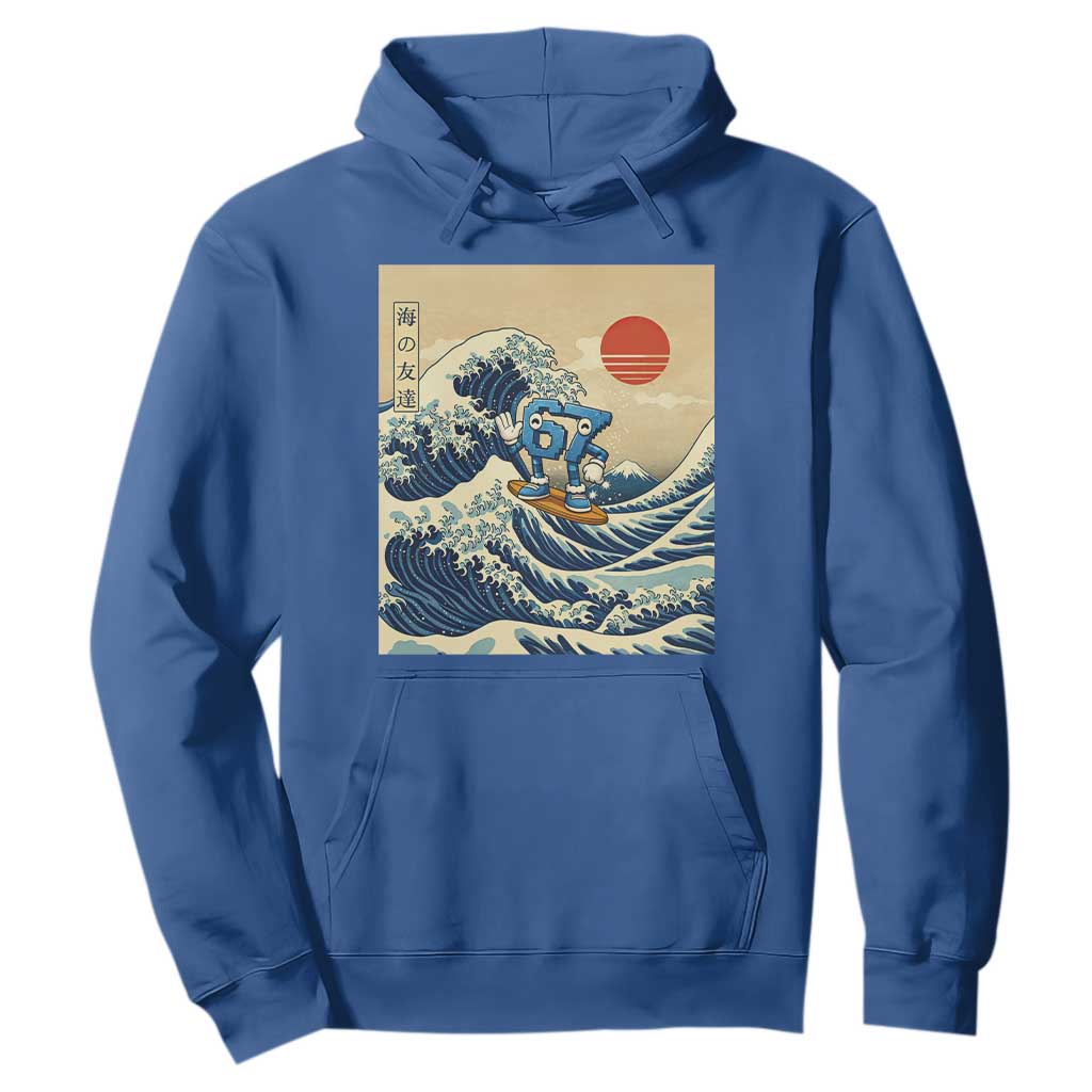 Funny Six Seven Surfing Hoodie The Great Wave Kanagawa Japanese 67 Brainrot Meme TS14 Royal Blue Print Your Wear