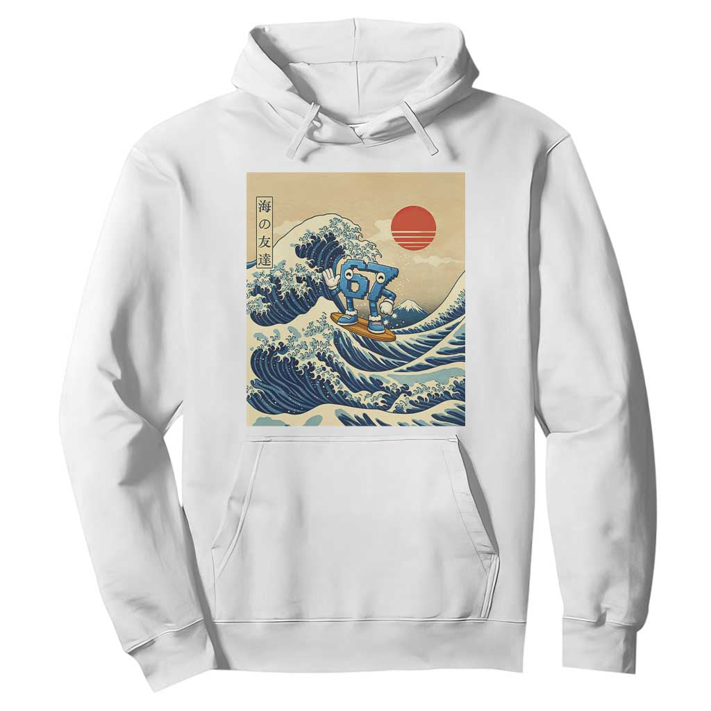 Funny Six Seven Surfing Hoodie The Great Wave Kanagawa Japanese 67 Brainrot Meme TS14 White Print Your Wear