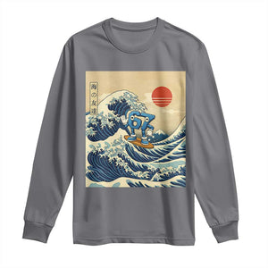 Funny Six Seven Surfing Long Sleeve Shirt The Great Wave Kanagawa Japanese 67 Brainrot Meme TS14 Charcoal Print Your Wear