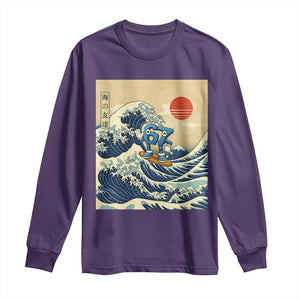 Funny Six Seven Surfing Long Sleeve Shirt The Great Wave Kanagawa Japanese 67 Brainrot Meme TS14 Purple Print Your Wear