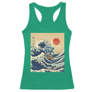 Funny Six Seven Surfing Racerback Tank Top The Great Wave Kanagawa Japanese 67 Brainrot Meme TS14 Irish Green Print Your Wear