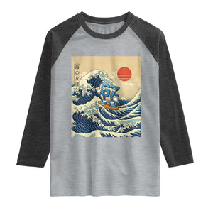 Funny Six Seven Surfing Raglan Shirt The Great Wave Kanagawa Japanese 67 Brainrot Meme TS14 Heather Gray Heather Charcoal Print Your Wear
