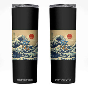 Funny Six Seven Surfing Skinny Tumbler The Great Wave Kanagawa Japanese 67 Brainrot Meme TS14 Black Print Your Wear
