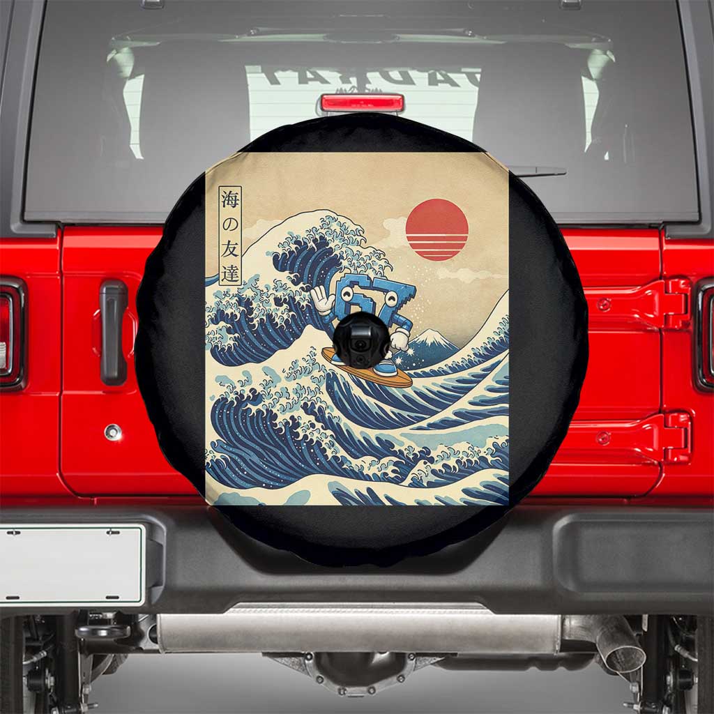 Funny Six Seven Surfing Spare Tire Cover The Great Wave Kanagawa Japanese 67 Brainrot Meme TS14 Black Print Your Wear