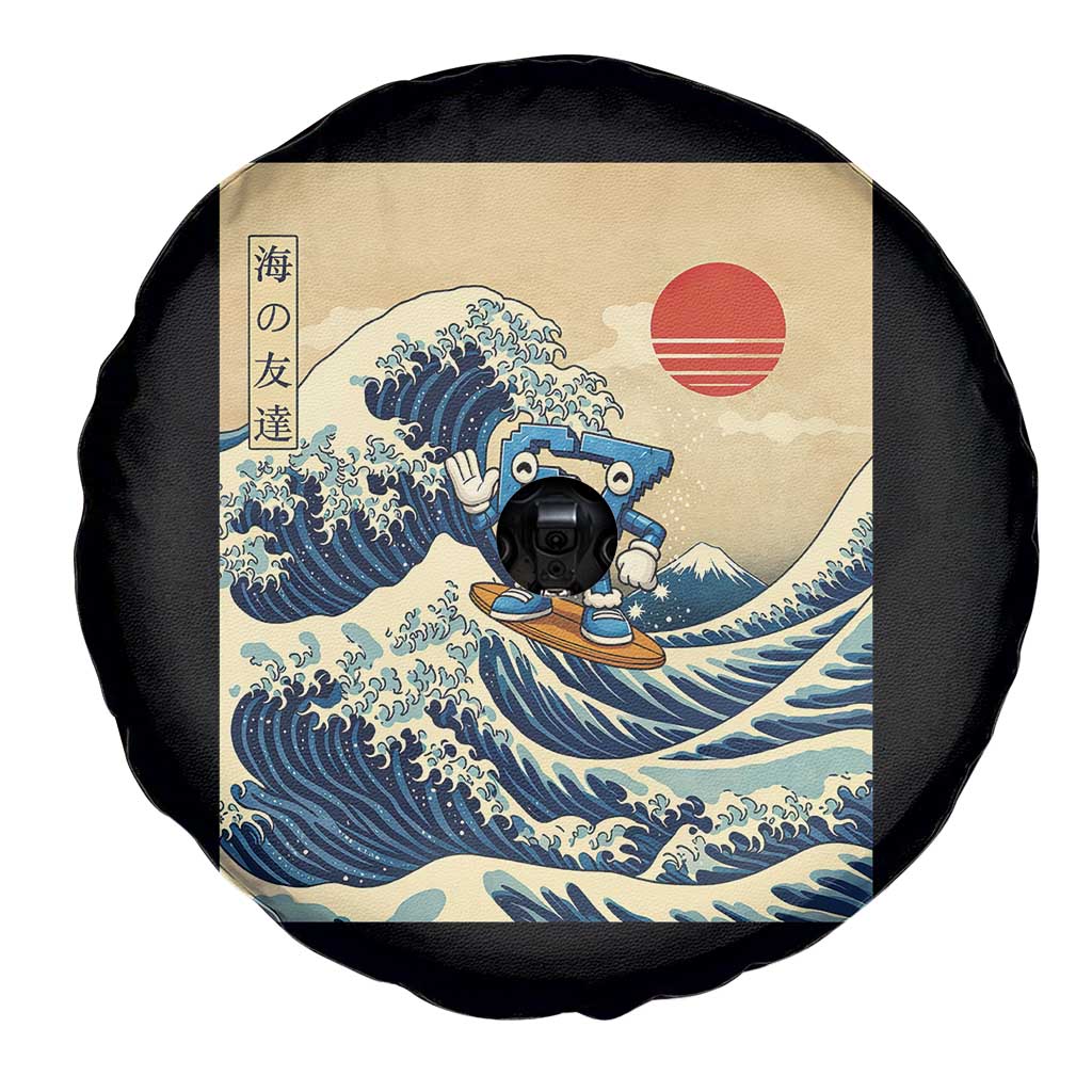 Funny Six Seven Surfing Spare Tire Cover The Great Wave Kanagawa Japanese 67 Brainrot Meme TS14 Print Your Wear