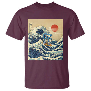 Funny Six Seven Surfing T Shirt The Great Wave Kanagawa Japanese 67 Brainrot Meme TS14 Maroon Print Your Wear