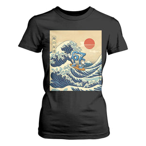 Funny Six Seven Surfing T Shirt For Women The Great Wave Kanagawa Japanese 67 Brainrot Meme TS14 Black Print Your Wear