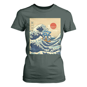 Funny Six Seven Surfing T Shirt For Women The Great Wave Kanagawa Japanese 67 Brainrot Meme TS14 Dark Forest Green Print Your Wear
