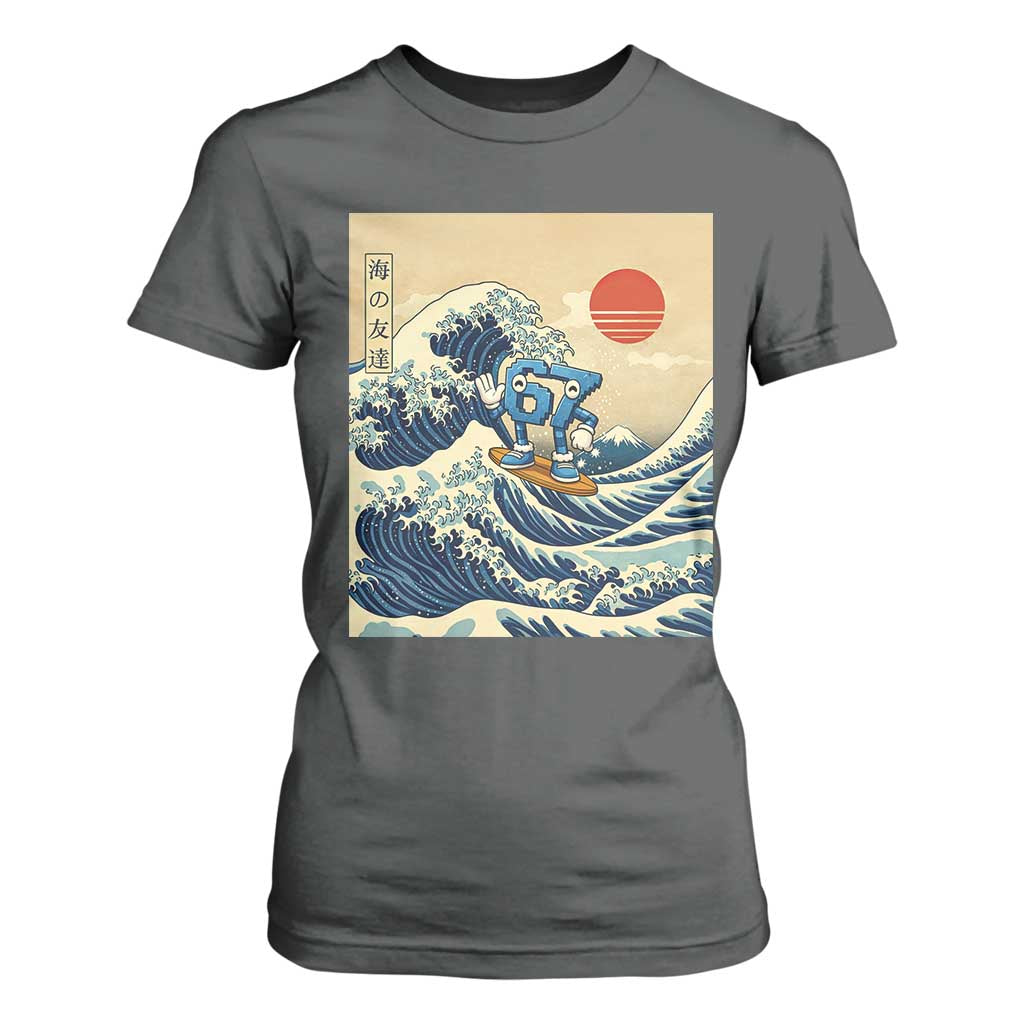Funny Six Seven Surfing T Shirt For Women The Great Wave Kanagawa Japanese 67 Brainrot Meme TS14 Dark Heather Print Your Wear