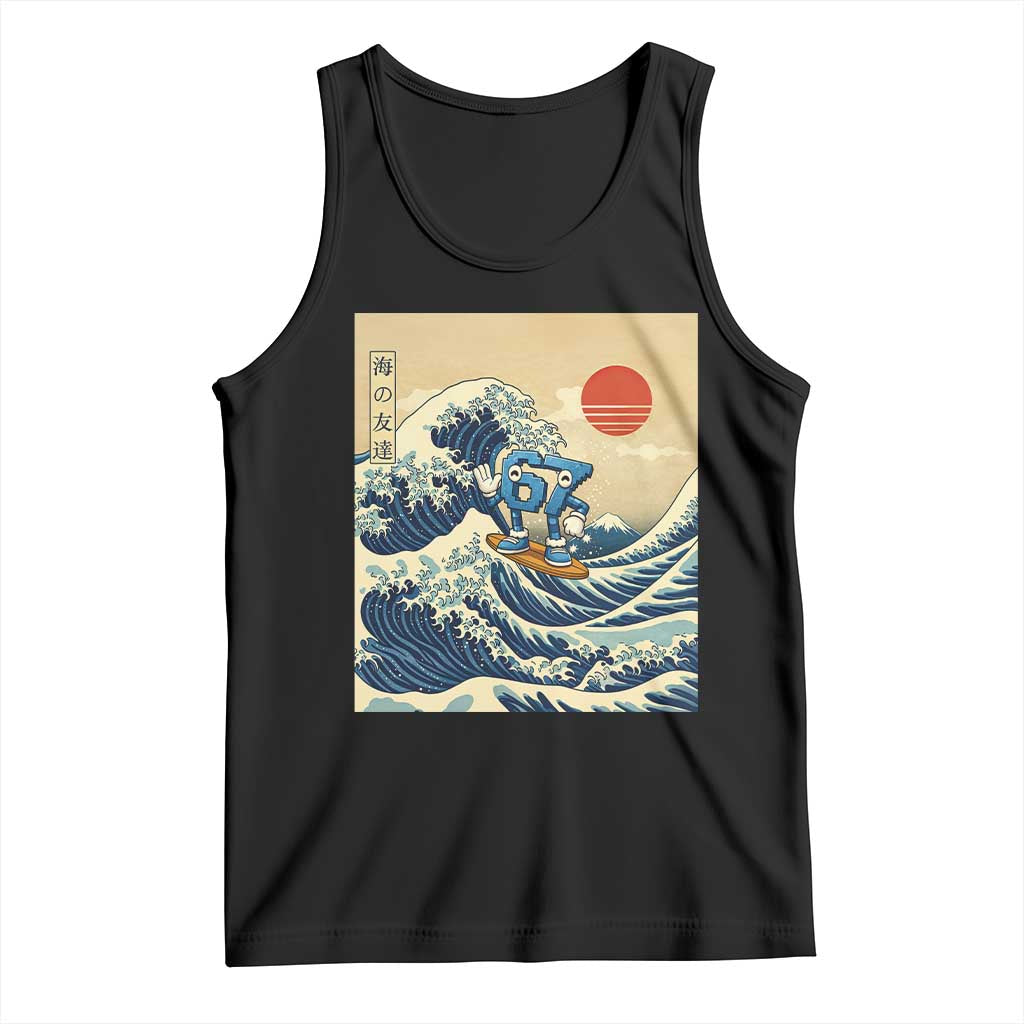 Funny Six Seven Surfing Tank Top The Great Wave Kanagawa Japanese 67 Brainrot Meme TS14 Black Print Your Wear