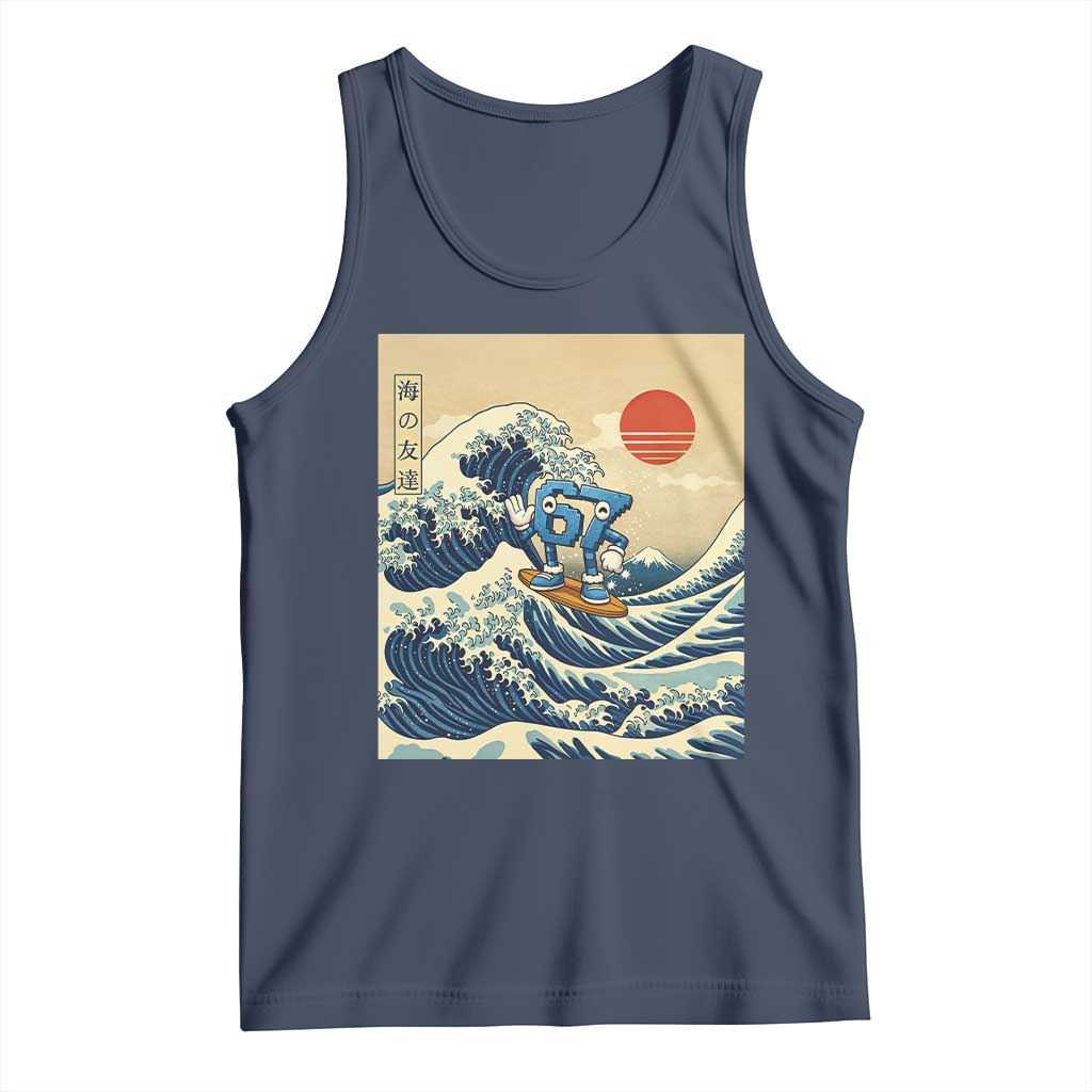 Funny Six Seven Surfing Tank Top The Great Wave Kanagawa Japanese 67 Brainrot Meme TS14 Navy Print Your Wear