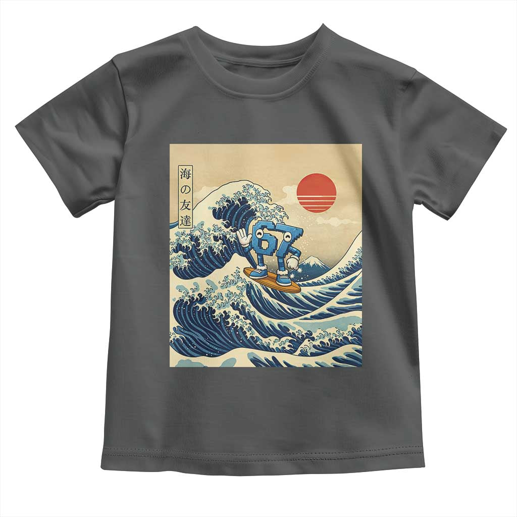 Funny Six Seven Surfing Toddler T Shirt The Great Wave Kanagawa Japanese 67 Brainrot Meme TS14 Dark Heather Print Your Wear