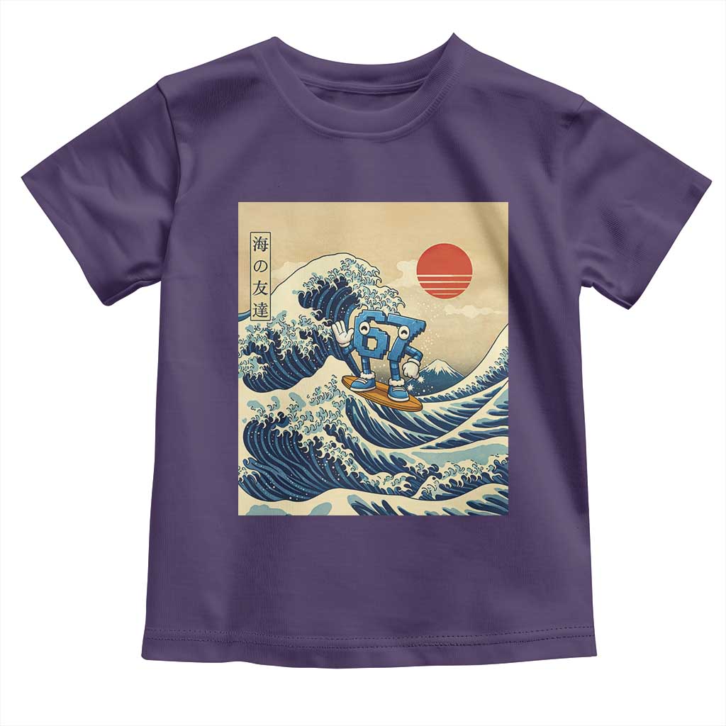 Funny Six Seven Surfing Toddler T Shirt The Great Wave Kanagawa Japanese 67 Brainrot Meme TS14 Purple Print Your Wear