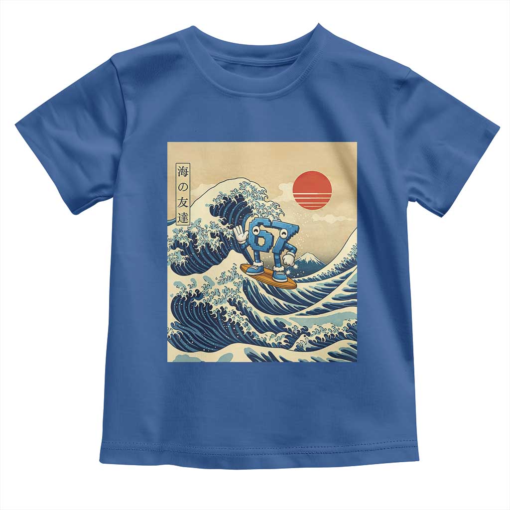 Funny Six Seven Surfing Toddler T Shirt The Great Wave Kanagawa Japanese 67 Brainrot Meme TS14 Royal Blue Print Your Wear