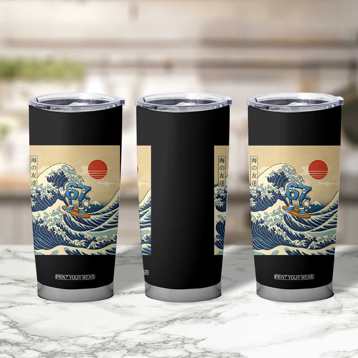 Funny Six Seven Surfing Tumbler Cup The Great Wave Kanagawa Japanese 67 Brainrot Meme TS14 Print Your Wear