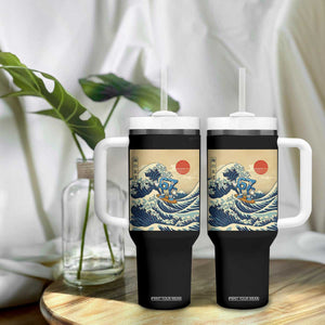 Funny Six Seven Surfing Tumbler With Handle The Great Wave Kanagawa Japanese 67 Brainrot Meme TS14 Print Your Wear
