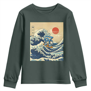 Funny Six Seven Surfing Youth Sweatshirt The Great Wave Kanagawa Japanese 67 Brainrot Meme TS14 Dark Forest Green Print Your Wear