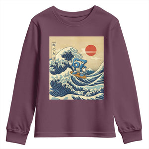 Funny Six Seven Surfing Youth Sweatshirt The Great Wave Kanagawa Japanese 67 Brainrot Meme TS14 Maroon Print Your Wear