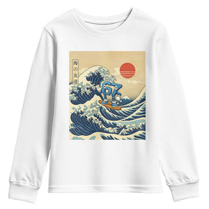 Funny Six Seven Surfing Youth Sweatshirt The Great Wave Kanagawa Japanese 67 Brainrot Meme TS14 White Print Your Wear