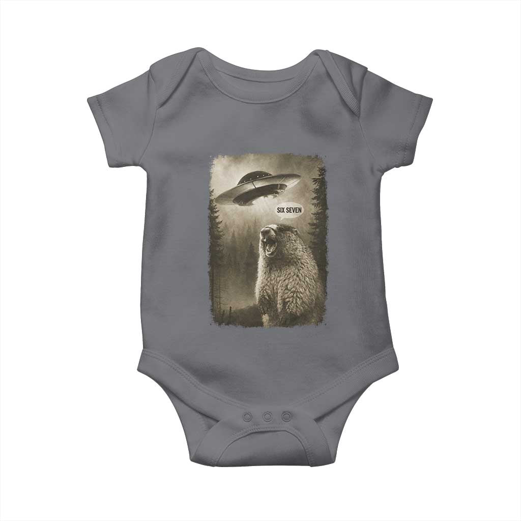 Funny Six Seven Baby Onesie Screaming Groundhog UFO Meme TS14 Charcoal Print Your Wear