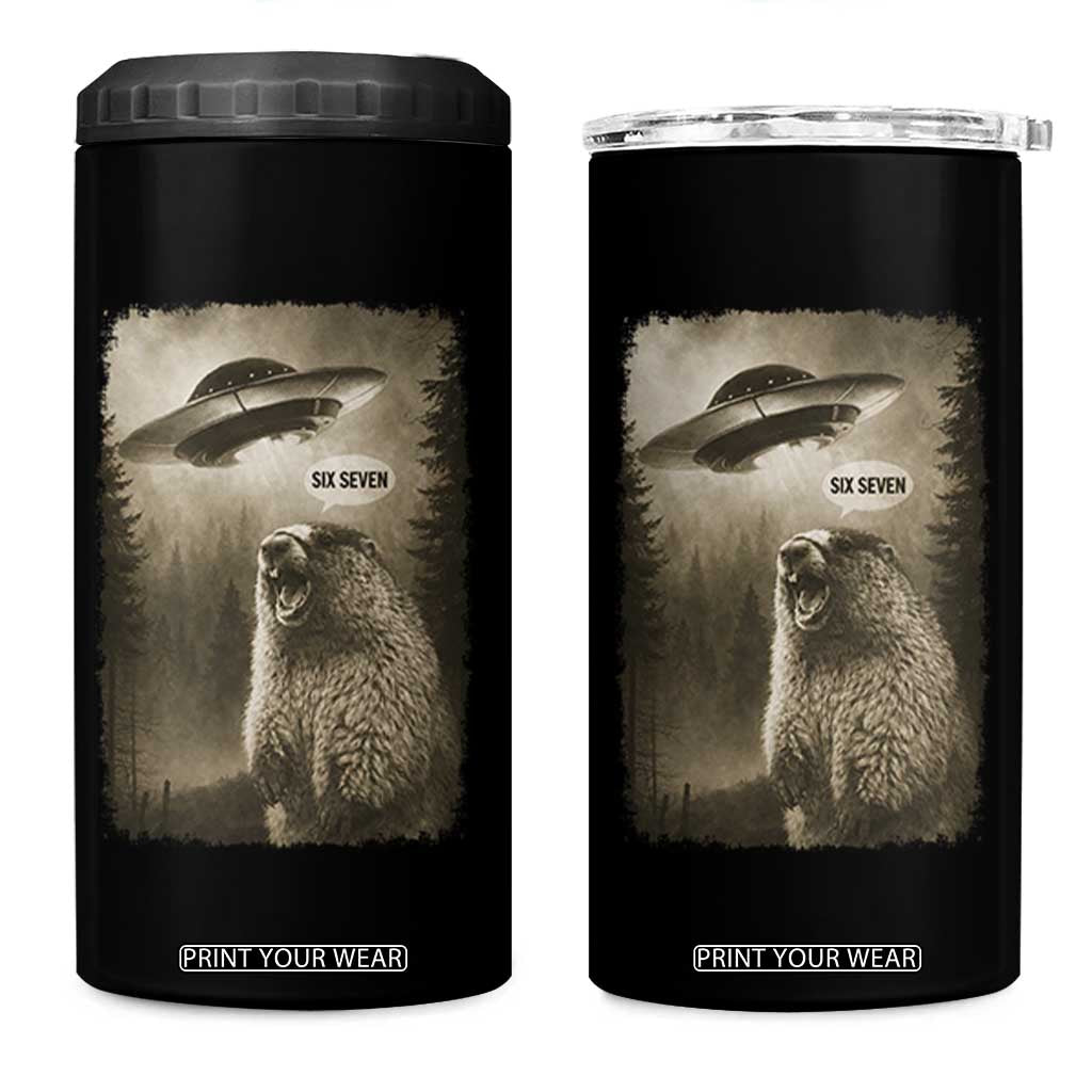 Funny Six Seven 4 in 1 Can Cooler Tumbler Screaming Groundhog UFO Meme TS14 One Size: 16 oz Black Print Your Wear