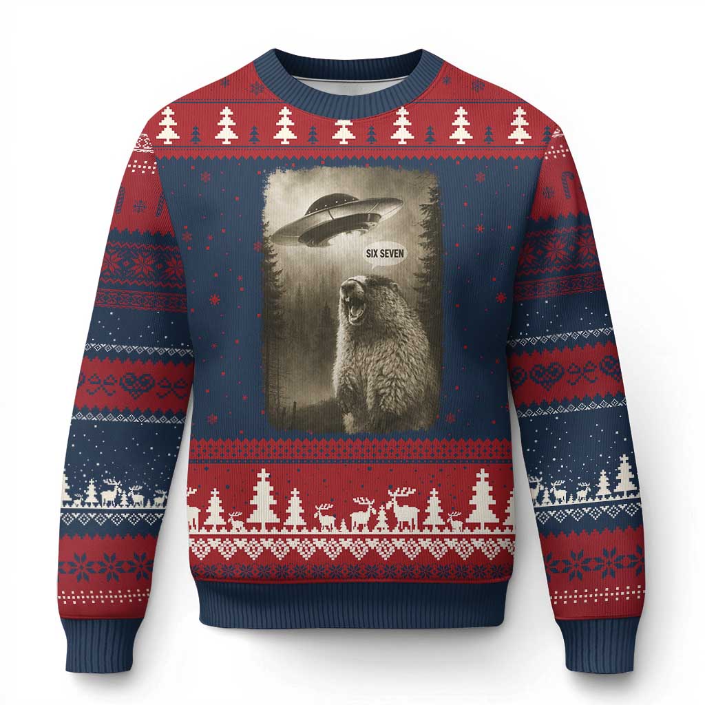 Funny Six Seven Ugly Christmas Sweater Screaming Groundhog UFO Meme TS14 Navy Red Print Your Wear