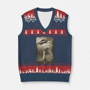 Funny Six Seven V-Neck Knit Sweater Vest Screaming Groundhog UFO Meme TS14 Navy Red Print Your Wear