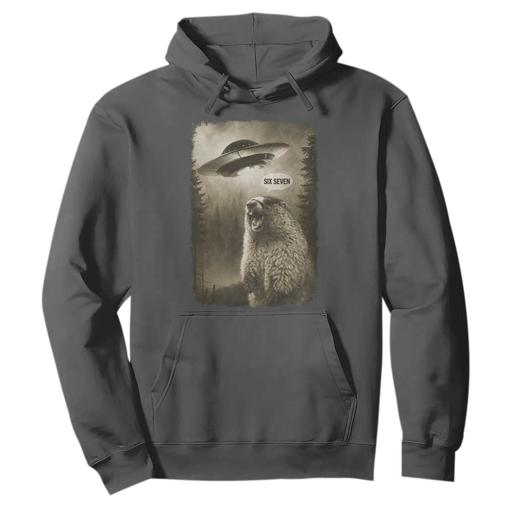 Funny Six Seven Hoodie Screaming Groundhog UFO Meme TS14 Dark Heather Print Your Wear