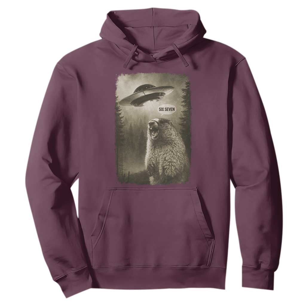 Funny Six Seven Hoodie Screaming Groundhog UFO Meme TS14 Maroon Print Your Wear