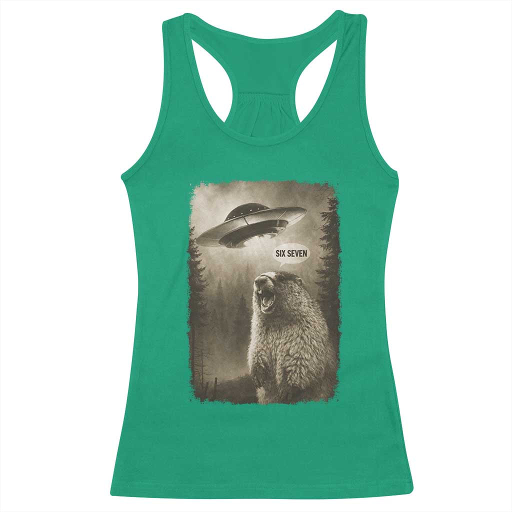 Funny Six Seven Racerback Tank Top Screaming Groundhog UFO Meme TS14 Irish Green Print Your Wear