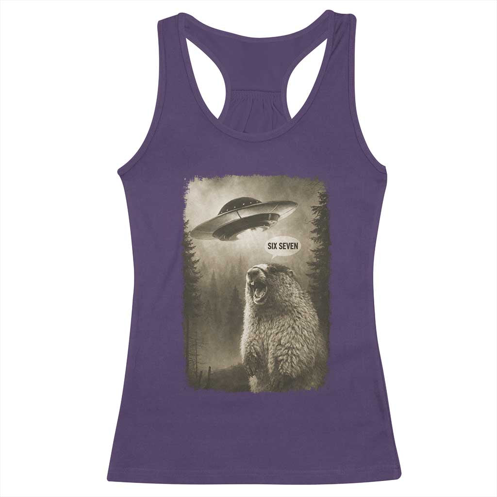 Funny Six Seven Racerback Tank Top Screaming Groundhog UFO Meme TS14 Purple Print Your Wear