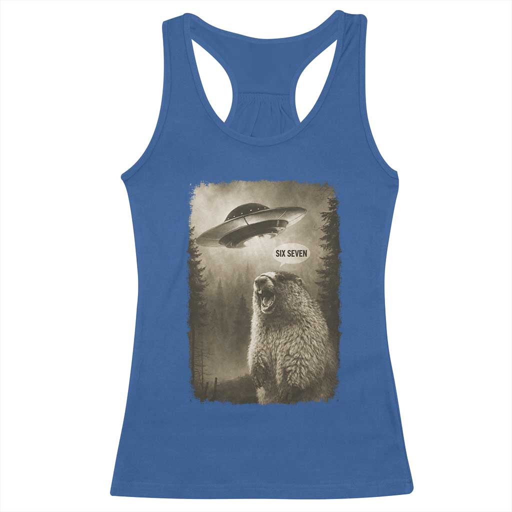 Funny Six Seven Racerback Tank Top Screaming Groundhog UFO Meme TS14 Royal Blue Print Your Wear