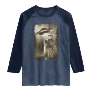Funny Six Seven Raglan Shirt Screaming Groundhog UFO Meme TS14 Heather Denim Navy Print Your Wear