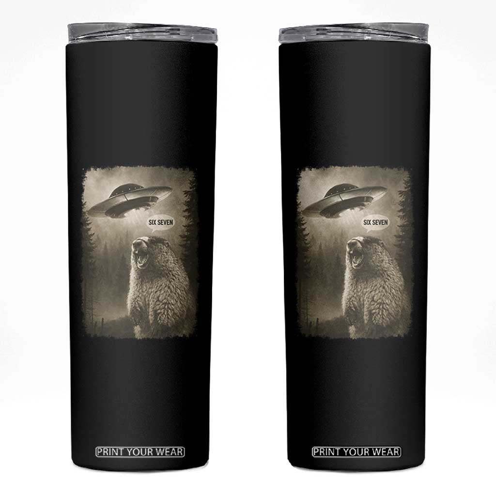 Funny Six Seven Skinny Tumbler Screaming Groundhog UFO Meme TS14 Black Print Your Wear