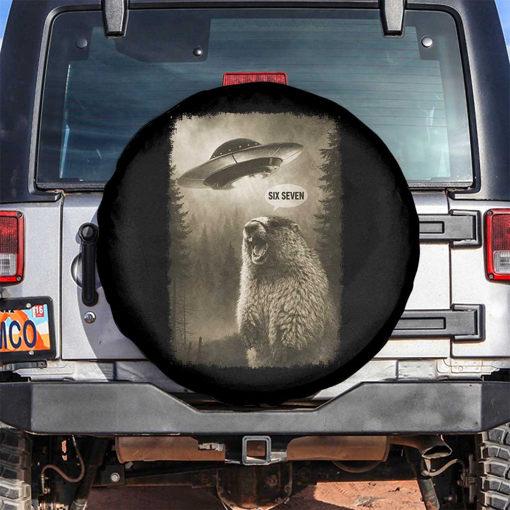 Funny Six Seven Spare Tire Cover Screaming Groundhog UFO Meme TS14 No hole Black Print Your Wear