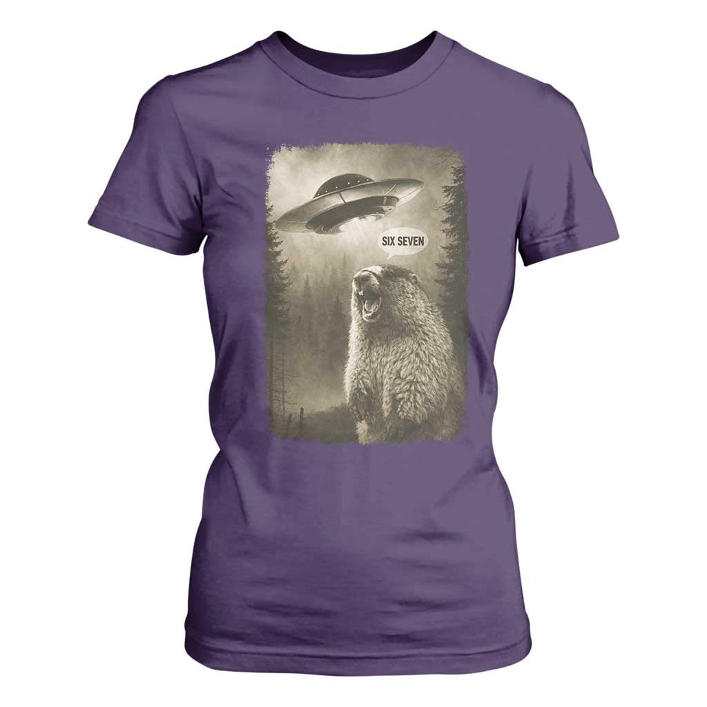Funny Six Seven T Shirt For Women Screaming Groundhog UFO Meme TS14 Purple Print Your Wear