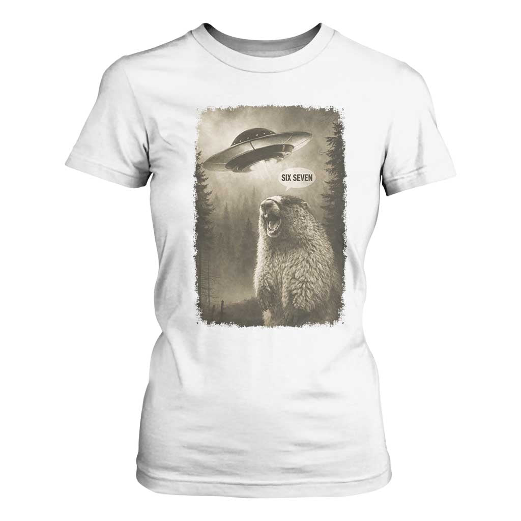 Funny Six Seven T Shirt For Women Screaming Groundhog UFO Meme TS14 White Print Your Wear