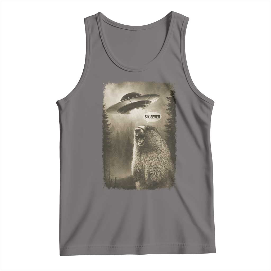 Funny Six Seven Tank Top Screaming Groundhog UFO Meme TS14 Deep Heather Print Your Wear