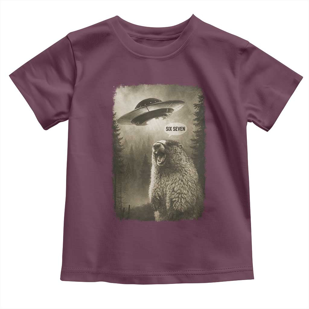 Funny Six Seven Toddler T Shirt Screaming Groundhog UFO Meme TS14 Maroon Print Your Wear